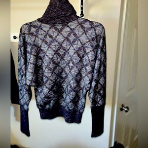 CHANEL 36 US4 Mohair Pullover Turtleneck Diamonds plaid Sweater gray multicolor